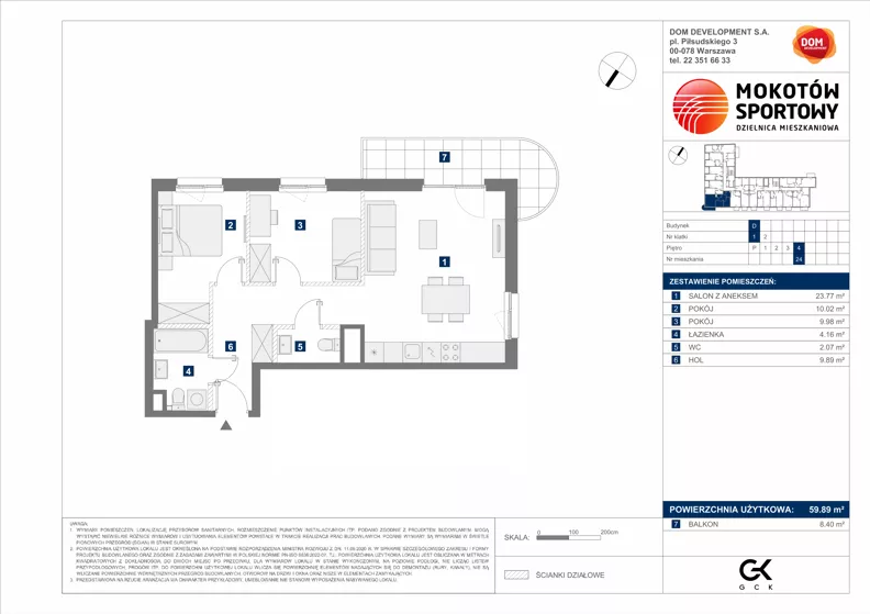 3 pokoje, mieszkanie 59,89 m², piętro 4, oferta nr D/24, Mokotów Sportowy 1.3, Warszawa, Mokotów, Augustówka, ul. Antoniewska