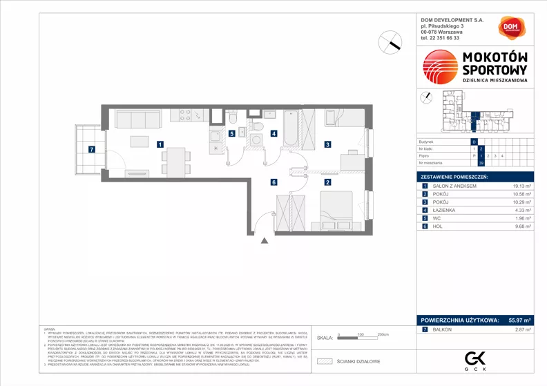 3 pokoje, mieszkanie 55,97 m², piętro 1, oferta nr D/39, Mokotów Sportowy 1.3, Warszawa, Mokotów, Augustówka, ul. Antoniewska