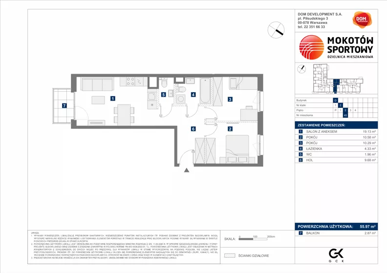 3 pokoje, mieszkanie 55,97 m², piętro 2, oferta nr D/45, Mokotów Sportowy 1.3, Warszawa, Mokotów, Augustówka, ul. Antoniewska