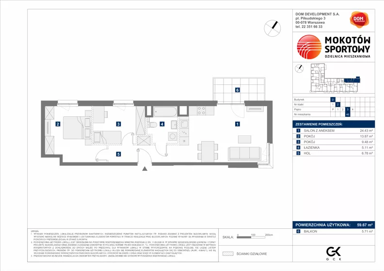 3 pokoje, mieszkanie 59,67 m², piętro 3, oferta nr D/46, Mokotów Sportowy 1.3, Warszawa, Mokotów, Augustówka, ul. Antoniewska