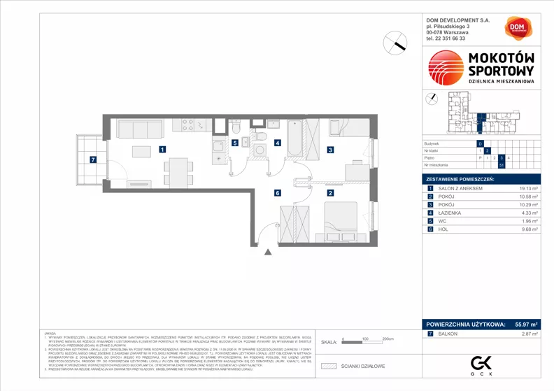 3 pokoje, mieszkanie 55,97 m², piętro 3, oferta nr D/51, Mokotów Sportowy 1.3, Warszawa, Mokotów, Augustówka, ul. Antoniewska