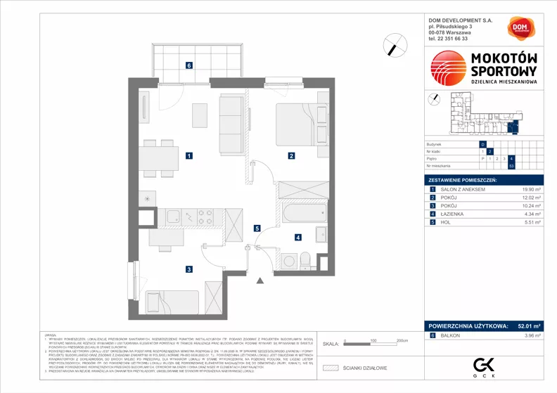 3 pokoje, mieszkanie 52,01 m², piętro 4, oferta nr D/53, Mokotów Sportowy 1.3, Warszawa, Mokotów, Augustówka, ul. Antoniewska