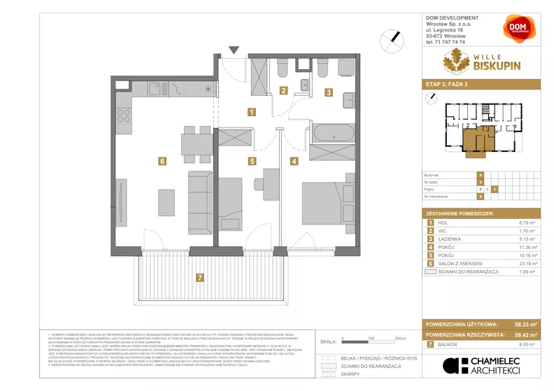 3 pokoje, mieszkanie 58,33 m², piętro 2, oferta nr X/8, Wille Biskupin 2.2, Wrocław, Biskupin-Sępolno-Dąbie-Bartoszowice, Śródmieście, ul. Karola Olszewskiego