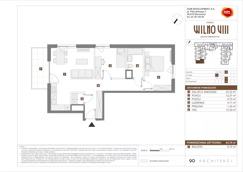 3 pokoje, mieszkanie 63,79 m², piętro 3, oferta nr D/30, Osiedle Wilno 8.1.2, Warszawa, Targówek, Elsnerów, ul. Bukowiecka