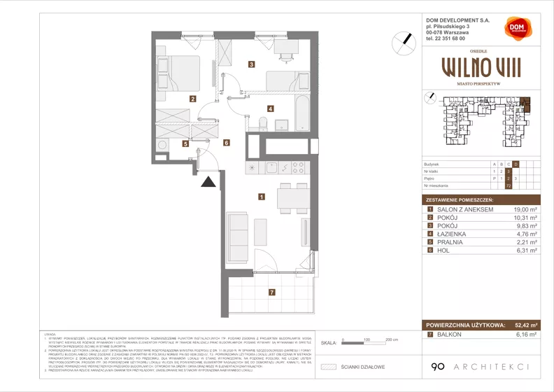 3 pokoje, mieszkanie 52,42 m², piętro 2, oferta nr D/72, Osiedle Wilno 8.1.2, Warszawa, Targówek, Elsnerów, ul. Bukowiecka