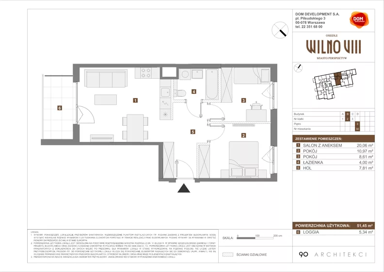 3 pokoje, mieszkanie 51,45 m², piętro 3, oferta nr B/30, Osiedle Wilno 8.1.2, Warszawa, Targówek, Elsnerów, ul. Bukowiecka