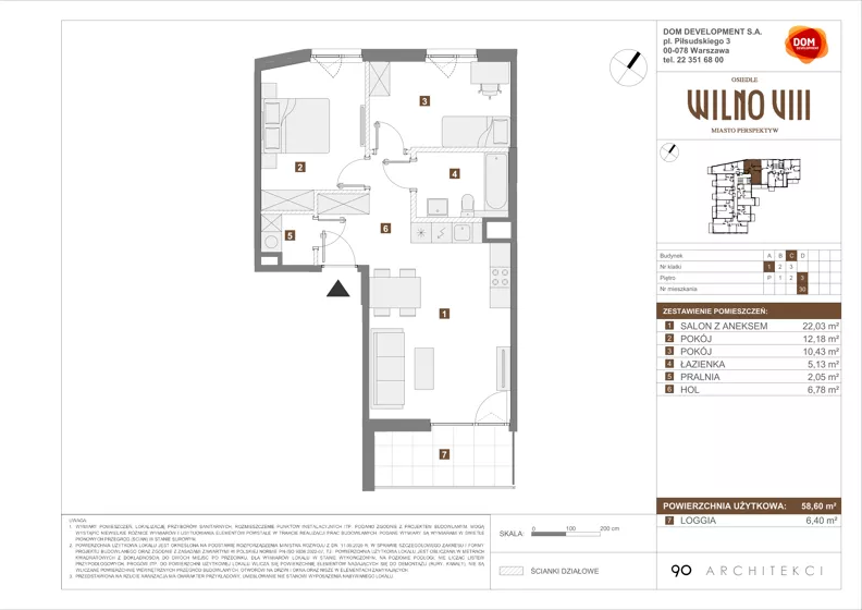 3 pokoje, mieszkanie 58,60 m², piętro 3, oferta nr C/30, Osiedle Wilno 8.1.2, Warszawa, Targówek, Elsnerów, ul. Bukowiecka