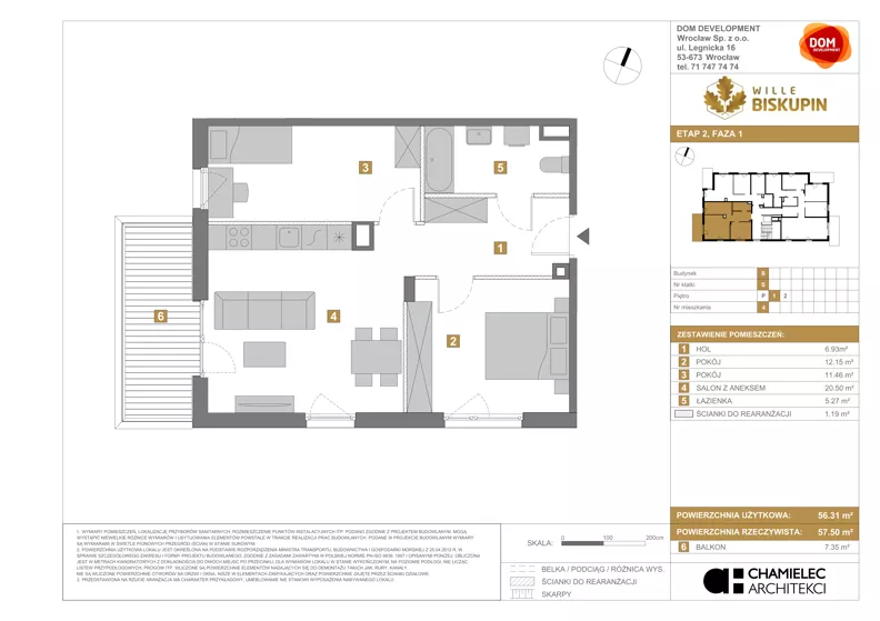 3 pokoje, mieszkanie 56,31 m², piętro 1, oferta nr S/4, Wille Biskupin 2.1, Wrocław, Biskupin-Sępolno-Dąbie-Bartoszowice, Śródmieście, ul. K. Olszewskiego