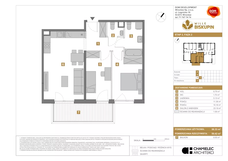 3 pokoje, mieszkanie 58,33 m², piętro 1, oferta nr X/5, Wille Biskupin 2.2, Wrocław, Biskupin-Sępolno-Dąbie-Bartoszowice, Śródmieście, ul. Karola Olszewskiego