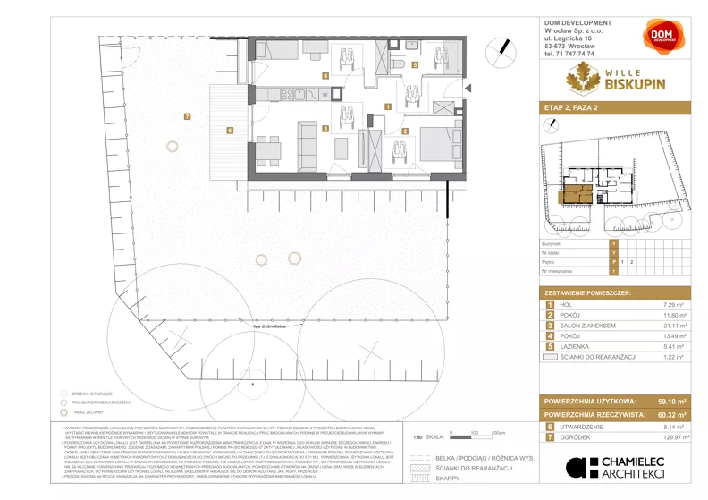 3 pokoje, mieszkanie 59,10 m², parter, oferta nr Y/1, Wille Biskupin 2.2, Wrocław, Biskupin-Sępolno-Dąbie-Bartoszowice, Śródmieście, ul. Karola Olszewskiego