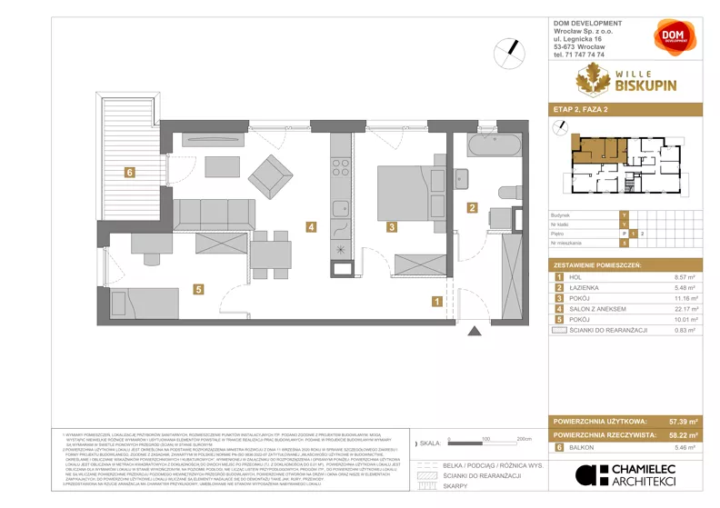 3 pokoje, mieszkanie 57,39 m², piętro 1, oferta nr Y/5, Wille Biskupin 2.2, Wrocław, Biskupin-Sępolno-Dąbie-Bartoszowice, Śródmieście, ul. Karola Olszewskiego