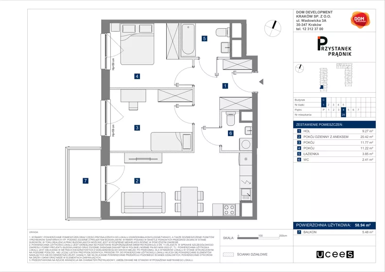 3 pokoje, mieszkanie 58,94 m², piętro 4, oferta nr C/29, Przystanek Prądnik 2, Kraków, Prądnik Biały, Górka Narodowa, ul. Meiera