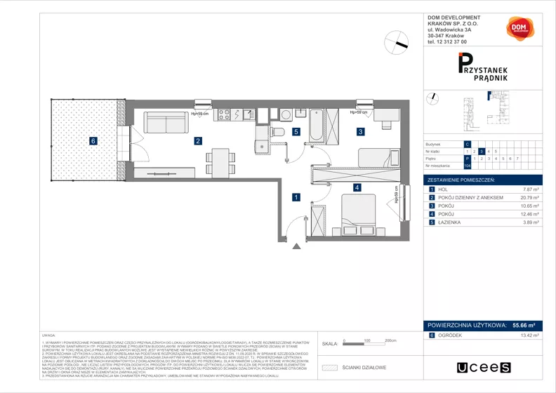 3 pokoje, mieszkanie 55,66 m², parter, oferta nr C/104, Przystanek Prądnik 2, Kraków, Prądnik Biały, Górka Narodowa, ul. Meiera