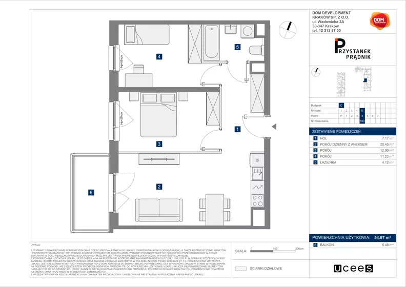 3 pokoje, mieszkanie 54,97 m², piętro 4, oferta nr C/190, Przystanek Prądnik 2, Kraków, Prądnik Biały, Górka Narodowa, ul. Meiera