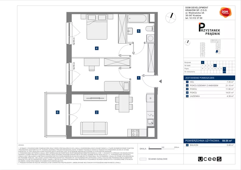 3 pokoje, mieszkanie 59,55 m², piętro 7, oferta nr C/213, Przystanek Prądnik 2, Kraków, Prądnik Biały, Górka Narodowa, ul. Meiera