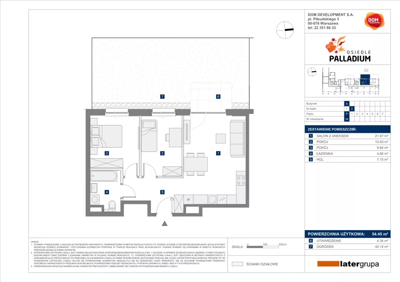 3 pokoje, mieszkanie 54,45 m², parter, oferta nr A/34, Osiedle Palladium, Warszawa, Białołęka, Nowodwory, ul. Mieczysławy Ćwiklińskiej