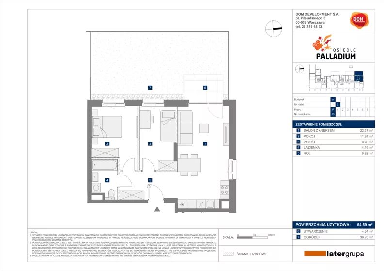 3 pokoje, mieszkanie 54,59 m², parter, oferta nr A/35, Osiedle Palladium, Warszawa, Białołęka, Nowodwory, ul. Mieczysławy Ćwiklińskiej