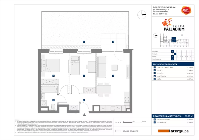 3 pokoje, mieszkanie 53,85 m², parter, oferta nr A/36, Osiedle Palladium, Warszawa, Białołęka, Nowodwory, ul. Mieczysławy Ćwiklińskiej