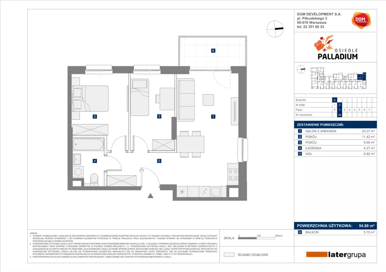 3 pokoje, mieszkanie 54,88 m², piętro 1, oferta nr A/38, Osiedle Palladium, Warszawa, Białołęka, Nowodwory, ul. Mieczysławy Ćwiklińskiej