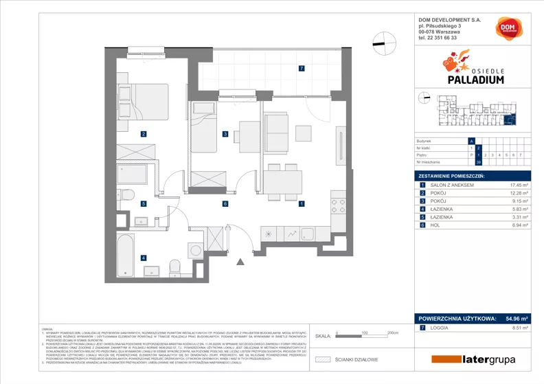 3 pokoje, mieszkanie 54,96 m², piętro 1, oferta nr A/39, Osiedle Palladium, Warszawa, Białołęka, Nowodwory, ul. Mieczysławy Ćwiklińskiej