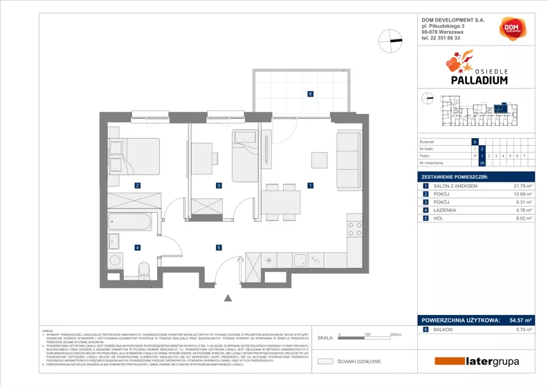 3 pokoje, mieszkanie 54,57 m², piętro 1, oferta nr B/39, Osiedle Palladium, Warszawa, Białołęka, Nowodwory, ul. Mieczysławy Ćwiklińskiej