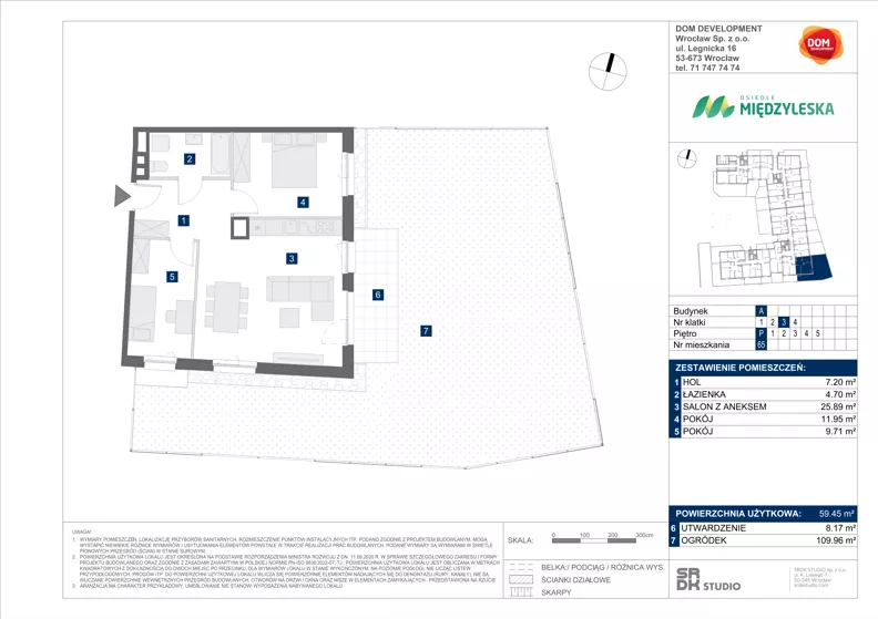 3 pokoje, mieszkanie 59,45 m², parter, oferta nr A/65, Międzyleska 4, Wrocław, Tarnogaj, Krzyki, ul. Międzyleska