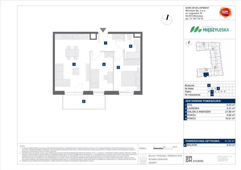 3 pokoje, mieszkanie 51,52 m², piętro 1, oferta nr A/117, Międzyleska 4, Wrocław, Tarnogaj, Krzyki, ul. Międzyleska