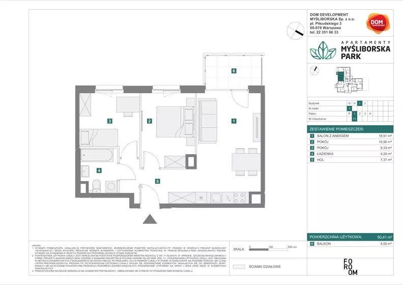 3 pokoje, mieszkanie 50,41 m², piętro 1, oferta nr I/11, Apartamenty Myśliborska Park, Warszawa, Białołęka, Żerań, ul. Myśliborska 11
