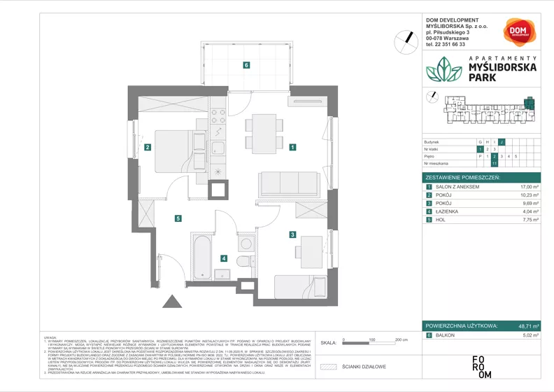 3 pokoje, mieszkanie 48,71 m², piętro 2, oferta nr J/11, Apartamenty Myśliborska Park, Warszawa, Białołęka, Żerań, ul. Myśliborska 11