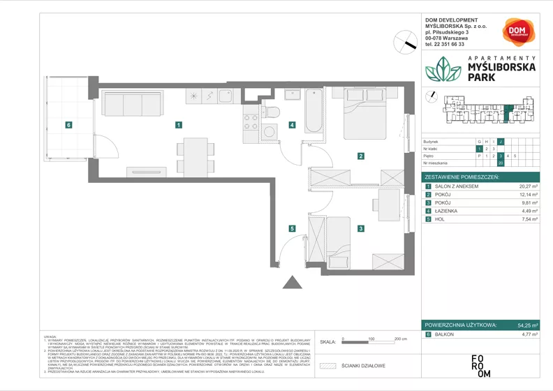 3 pokoje, mieszkanie 54,25 m², piętro 3, oferta nr J/20, Apartamenty Myśliborska Park, Warszawa, Białołęka, Żerań, ul. Myśliborska 11