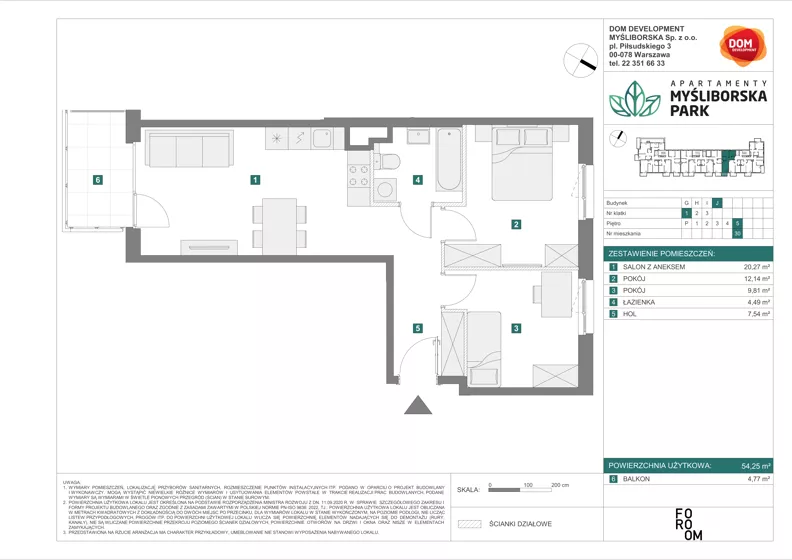 3 pokoje, mieszkanie 54,25 m², piętro 5, oferta nr J/30, Apartamenty Myśliborska Park, Warszawa, Białołęka, Żerań, ul. Myśliborska 11