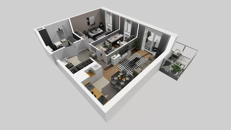 3 pokoje, mieszkanie 57,57 m², piętro 2, oferta nr E/45, Osiedle Urbino 4.3, Warszawa, Włochy, Raków, ul. Szybka