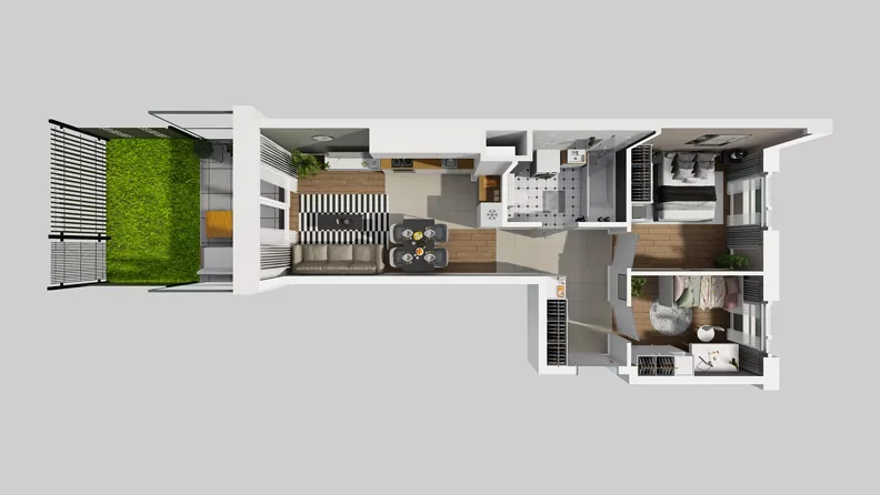 3 pokoje, mieszkanie 49,65 m², parter, oferta nr F/1, Osiedle Urbino 4.3, Warszawa, Włochy, Raków, ul. Szybka