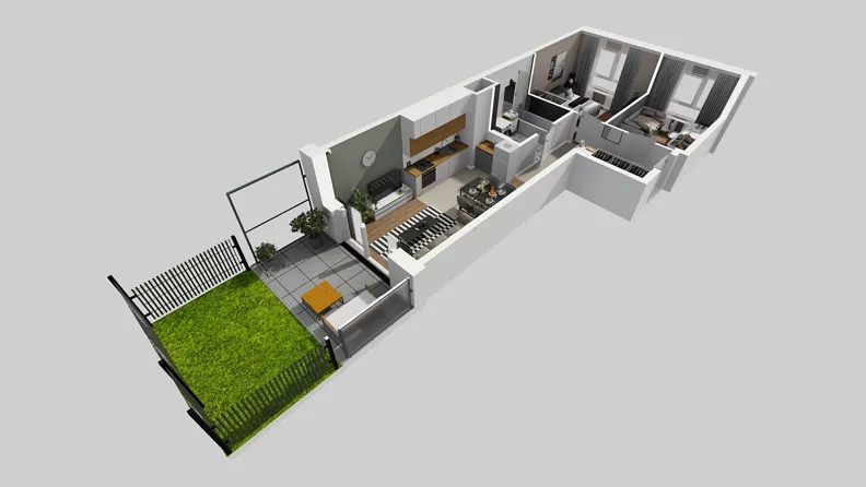 3 pokoje, mieszkanie 49,65 m², parter, oferta nr F/1, Osiedle Urbino 4.3, Warszawa, Włochy, Raków, ul. Szybka