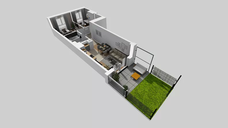 3 pokoje, mieszkanie 49,65 m², parter, oferta nr F/1, Osiedle Urbino 4.3, Warszawa, Włochy, Raków, ul. Szybka