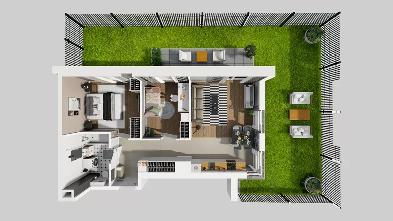 3 pokoje, mieszkanie 59,51 m², parter, oferta nr F/5, Osiedle Urbino 4.3, Warszawa, Włochy, Raków, ul. Szybka
