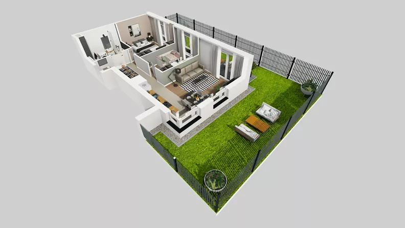 3 pokoje, mieszkanie 59,51 m², parter, oferta nr F/5, Osiedle Urbino 4.3, Warszawa, Włochy, Raków, ul. Szybka