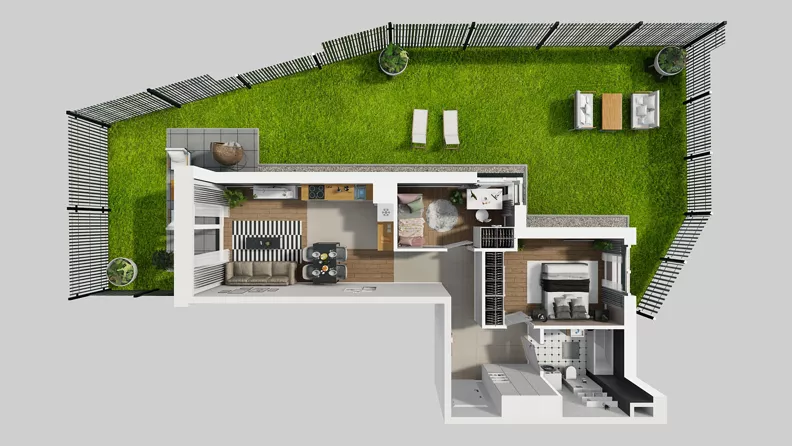 3 pokoje, mieszkanie 59,68 m², parter, oferta nr F/31, Osiedle Urbino 4.3, Warszawa, Włochy, Raków, ul. Szybka
