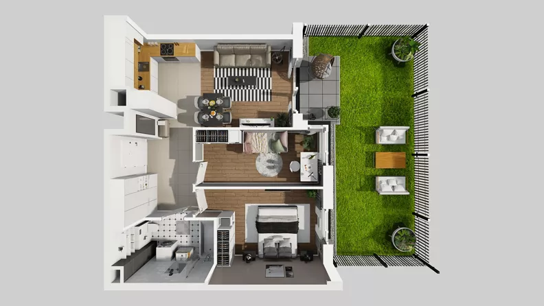 3 pokoje, mieszkanie 59,85 m², parter, oferta nr F/32, Osiedle Urbino 4.3, Warszawa, Włochy, Raków, ul. Szybka