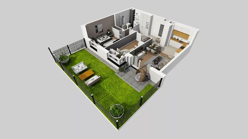 3 pokoje, mieszkanie 59,85 m², parter, oferta nr F/32, Osiedle Urbino 4.3, Warszawa, Włochy, Raków, ul. Szybka