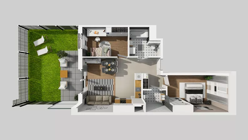 3 pokoje, mieszkanie 59,73 m², parter, oferta nr F/34, Osiedle Urbino 4.3, Warszawa, Włochy, Raków, ul. Szybka