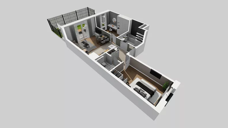 3 pokoje, mieszkanie 59,73 m², parter, oferta nr F/34, Osiedle Urbino 4.3, Warszawa, Włochy, Raków, ul. Szybka