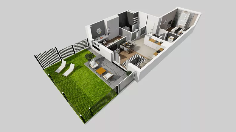3 pokoje, mieszkanie 59,73 m², parter, oferta nr F/34, Osiedle Urbino 4.3, Warszawa, Włochy, Raków, ul. Szybka