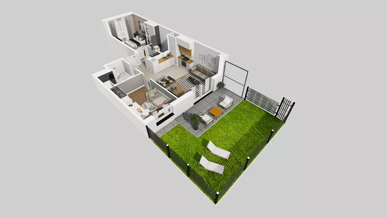 3 pokoje, mieszkanie 59,73 m², parter, oferta nr F/34, Osiedle Urbino 4.3, Warszawa, Włochy, Raków, ul. Szybka