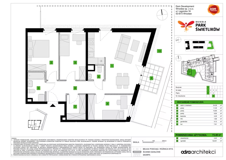 4 pokoje, mieszkanie 73,48 m², parter, oferta nr A/3, Osiedle Park Świetlików, Wrocław, Maślice, Aleja Śliwowa 21