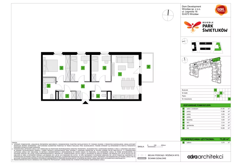 4 pokoje, mieszkanie 73,20 m², piętro 1, oferta nr A/36, Osiedle Park Świetlików, Wrocław, Maślice, Aleja Śliwowa 21