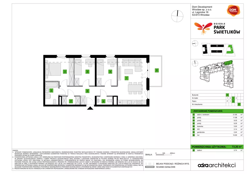 4 pokoje, mieszkanie 73,20 m², piętro 2, oferta nr A/41, Osiedle Park Świetlików, Wrocław, Maślice, Aleja Śliwowa 21