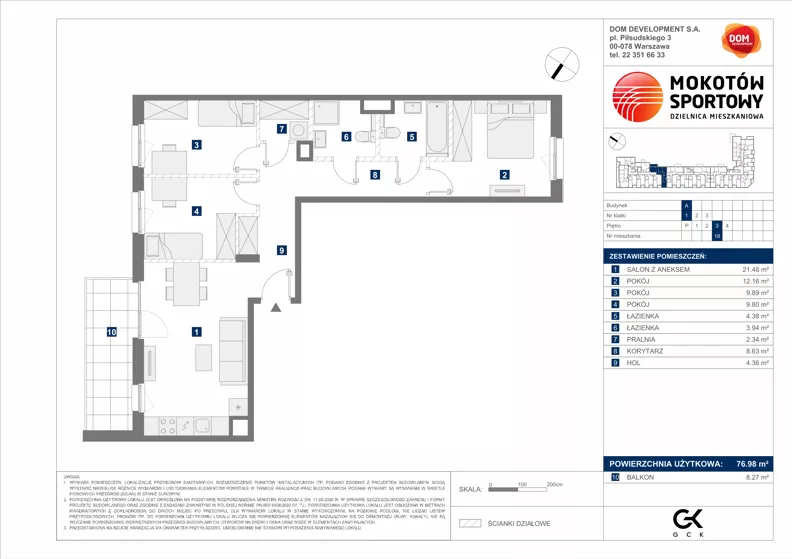 4 pokoje, mieszkanie 76,98 m², piętro 3, oferta nr A/18, Mokotów Sportowy 1.3, Warszawa, Mokotów, Augustówka, ul. Antoniewska
