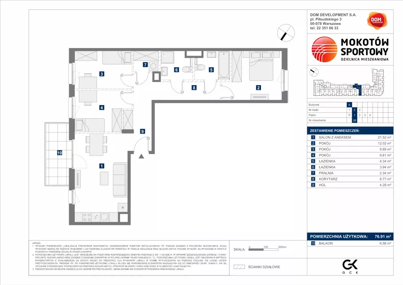 4 pokoje, mieszkanie 76,91 m², piętro 1, oferta nr A/28, Mokotów Sportowy 1.3, Warszawa, Mokotów, Augustówka, ul. Antoniewska