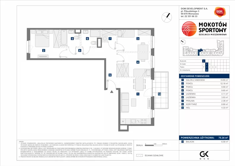 4 pokoje, mieszkanie 75,34 m², piętro 1, oferta nr A/33, Mokotów Sportowy 1.3, Warszawa, Mokotów, Augustówka, ul. Antoniewska